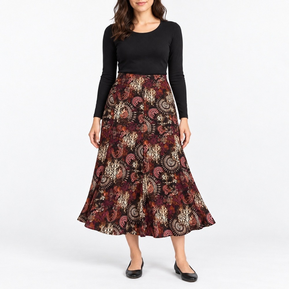 Christopher & Banks Midi Skirt Womens 6 Burgundy Medallion A-Line Excellent